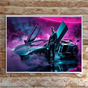 Neon Lamborghini with driver  |   size 16x14