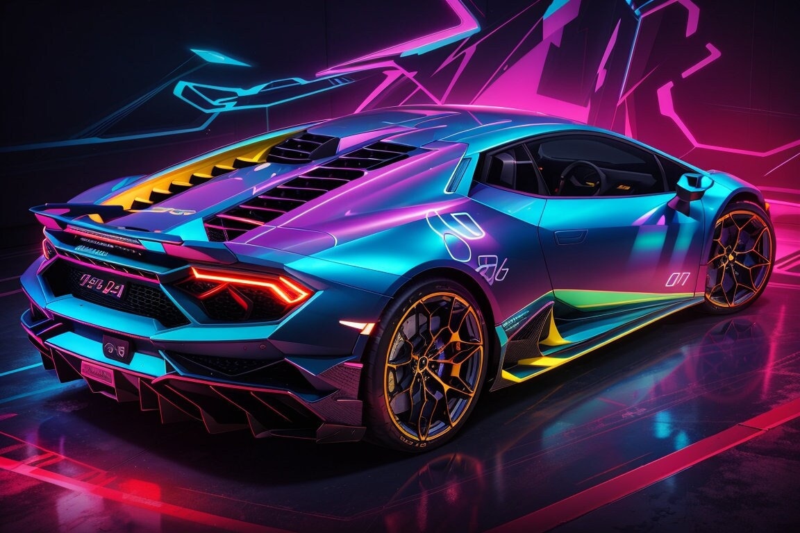 Abstract Neon Lamborghini Huracan Art Print (digital Download) - Etsy