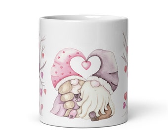 Valentine Gnome Couple Mug in whimsical forest