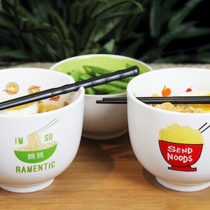 Unique Design Ceramic Ramen Bowls with Chopsticks —great Christmas gifts!!