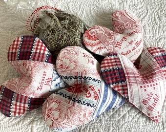 4 Bio-Lavendelherzen 100 Jahre alte Bauernbettwäsche mit Spruch Patchwork Giveaway für Hochzeit besonderes Geschenk zum Muttertag Nachhaltig