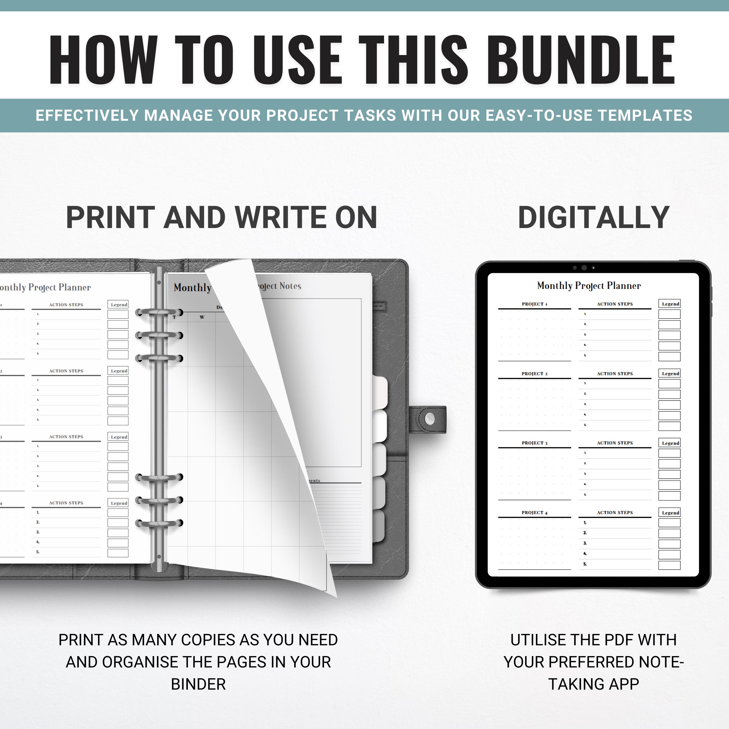 Project Management Bundle Printable Planner Insert Gantt Charts Task ...