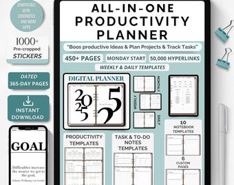 2025 Digital Planner Tablets GoodNotes Digital Notebook Project Planner Goal Habit Tracker Work Management Organizer for Professionals