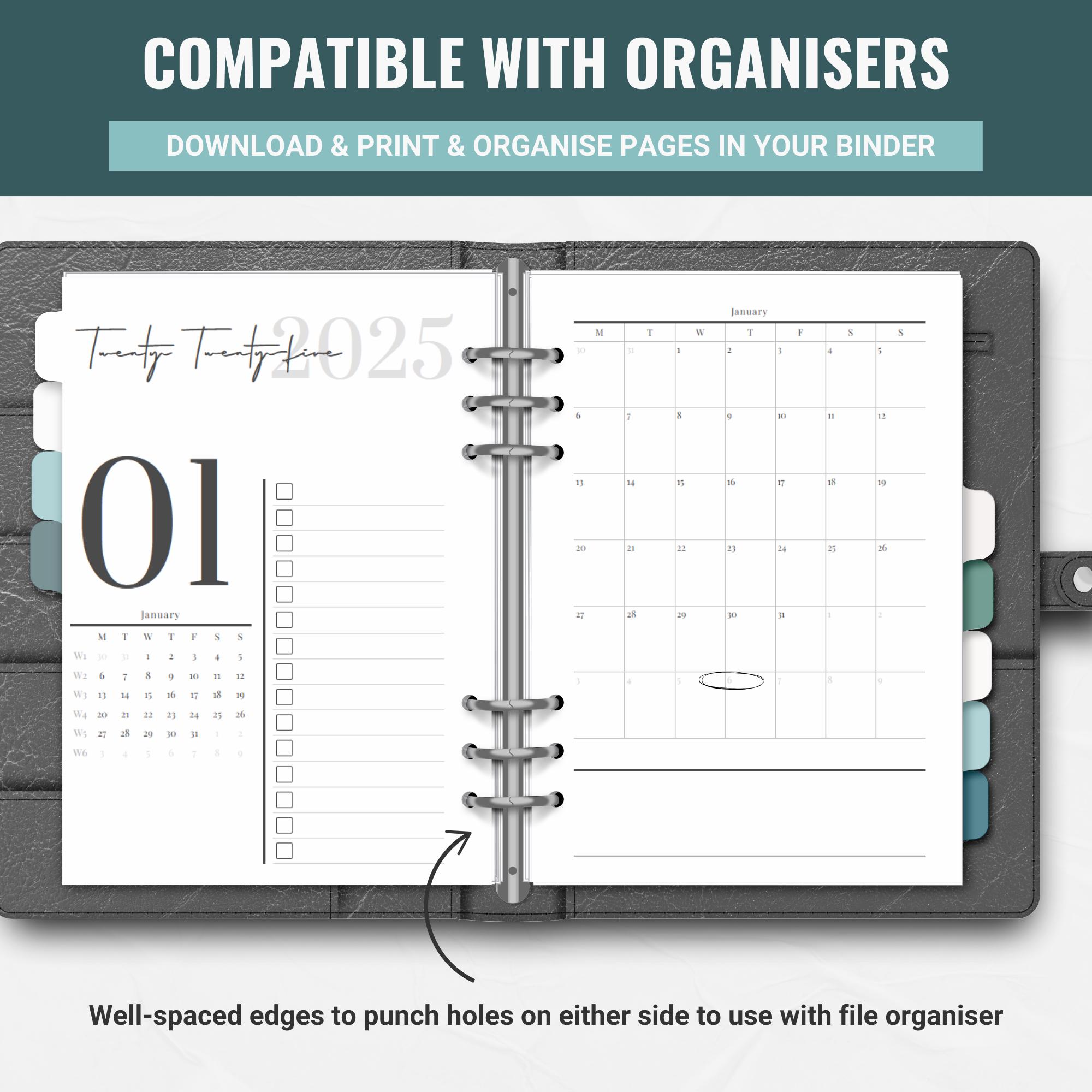Printable 2025 Notebook Digital Download Calendar Week Layout Monthly ...