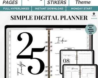 2025 Digital Planner, Minimalist Tablet Organizer (PDF)