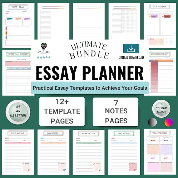 Essay Planner Printable Bundle Digital Academic Writing Organiser Printable Essay Structure Outline Assignment for College Note Templates