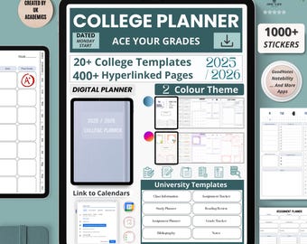 College Student Digital Planner, 2025-2026 Academic Organizer (Digital Download)