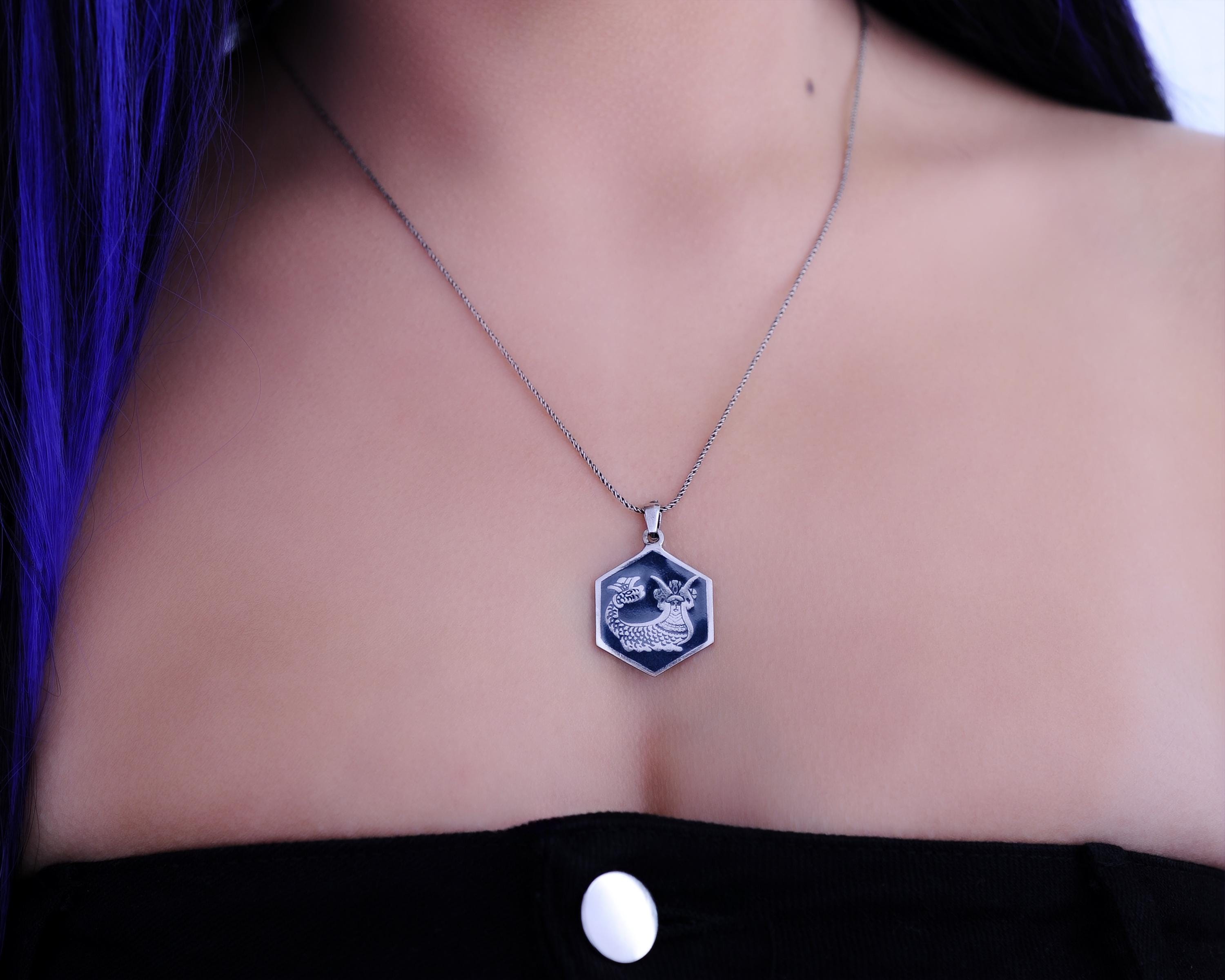 Shahmaran Pendant – 925 Sterling Silver with Niello, 8g – Handmade, Master Craftsmanship, Mythological Jewelry