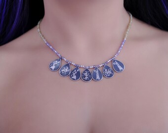 Urartian Niello Silver Necklace: Handmade 925 Sterling, Semi-Precious Stones