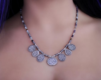 Handcrafted Sterling Silver Seljuk Necklace with Semi-Precious Stones
