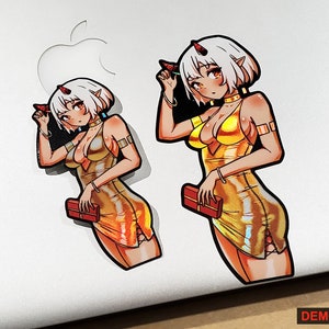 Złota Elegancja Demon Waifu - Holograficzna naklejka winylowa z teksturami 3D // Sezon 01