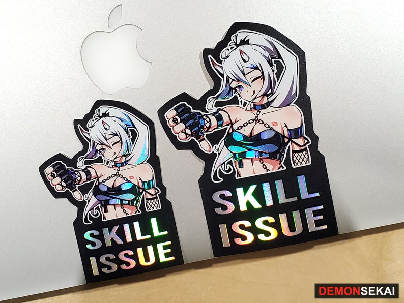 Problema de habilidad. Pegatina de waifu demonio - Edición de pegatina de vinilo holográfica con texturas 3D // Colección de pegatinas de anime Un día en la vida