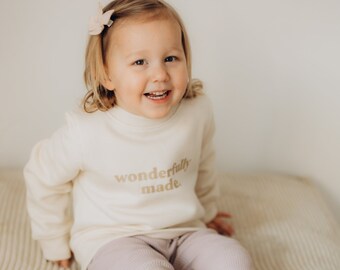 Kinder Sweater/ Pullover – Wonderfully made / LOVED | Geschenk zur Segnung, Taufe, Geburt, Kindergeburtstag + Personalisierung möglich