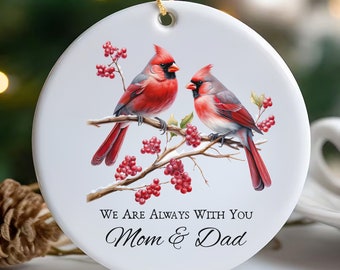 Personalized Cardinal Memorial Ornament, In Loving Memory Keepsake, Ceramic Porcelain Round, Christmas Gift for Departed, Remembrance Gifts
