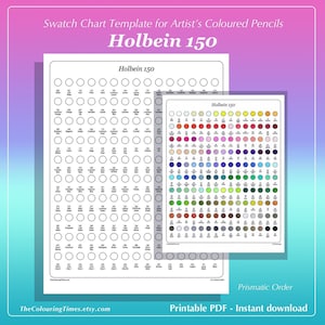 Swatch 150 Holbein-kleurenkaart 2x pdf Klassieke en bijgewerkte namensjabloon voor kunstenaarspotloden Japan Print en kleur blanco kaart door TCT