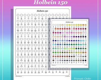 Holbein 150 Swatch Printable PDF Page Prismatic Chart Organized by Color