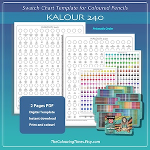 KALOUR 240 Soft Core Bleistift-Set Swatch-Vorlage PDF zum Ausdrucken Buntstifte Farbkarte drucken Einfach zum Herunterladen BLANK druckbare Tabelle