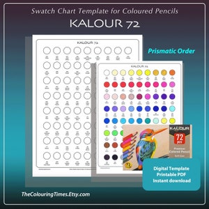 KALOUR 72 Soft Core-potloodset staalsjabloon PDF afdrukbare tabel namen en nummers kleurpotloden Instant Download Print
