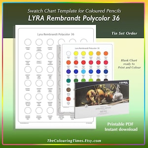 Plantilla de muestra del juego de 36 lápices de colores Polycolor Rembrandt de LYRA para artistas, para imprimir en PDF, para descargar fácilmente, en blanco