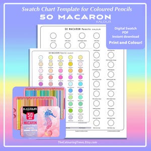 Swatch 50 Macaron Pencils Kalour Set Colour Chart Template PDF Easy Download with Names and Numbers for Coloured Pencils Blank Chart by TCT