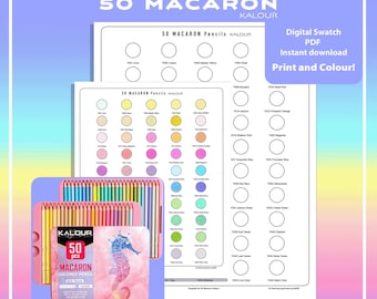 50 Macaron Kalour Swatch Printable PDF Prismatic Chart for Pencil Set Print and Color Page Digital Template by TCT