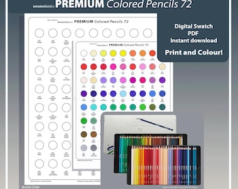 72 Amazon basics Colored Pencils Digital Colour Chart Printable PDF Digital Template by TCT