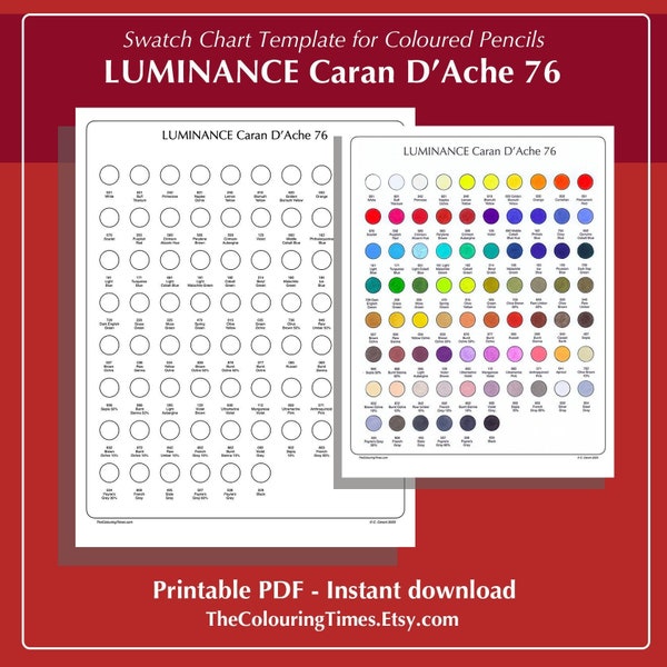 Luminance 76 Caran D'Ache Swatch Chart - Blank Template - Printable PDF