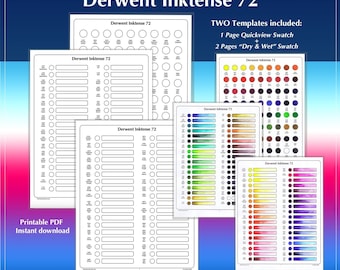 72 Inktense Derwent PDF Swatch Template Double Page Wet Dry Chart for Watercolour Ink Pencil Names  Numbers Ready to Print By TCT