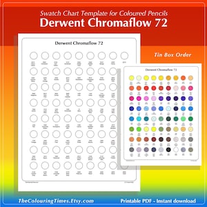 Derwent ChromaFlow 72 Swatch Chart Template PDF Druckbares Diagramm mit Namen und Zahlen für ChromaFlow-Buntstifte