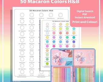 Swatch 50 Macaron Colors HB Pencil Set Printable PDF Template for Coloured Pencils Colouring Page Blank Chart Instant Download by TCT