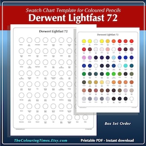 72 Lightfast Derwent Swatch PDF Printable Page Color Chart for Artist Pencil Set Names Numbers Ready to Print Digital Template by TCT
