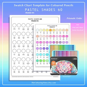 Swatch Pastel Tones 60 Pencils Shuttle Art PDF Colour Template for Coloured Pencils Printable Page Blank Chart Instant Download by TCT
