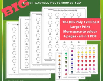 The BIG Polychromos Faber-Castell 120 Swatch Chart Large Print Template 4 Pages PDF Names Numbers for Coloured Pencils Polys Coloring Page