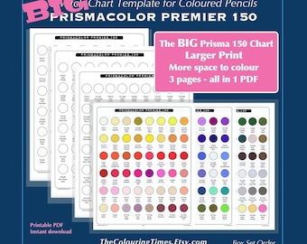 The BIG Prismacolor Premier 150 Swatch Chart Large Print Template 3 Pages Names Numbers for Coloured Pencils Prisma New Colours by TCT