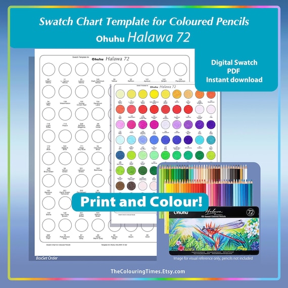 Swatch for 72 Ohuhu Halawa Colored Pencils Digital Colour Chart