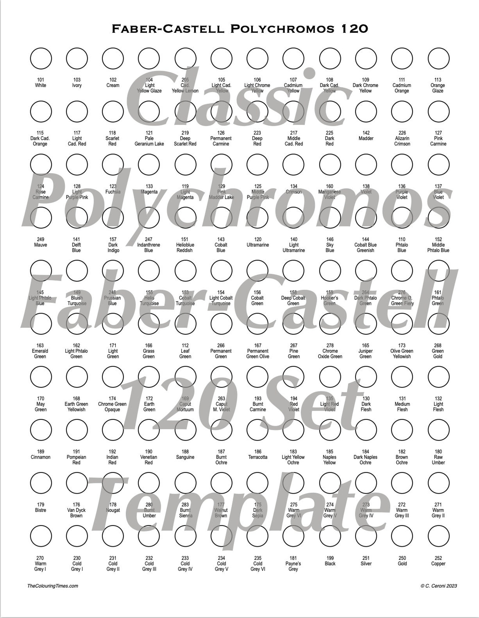 Classic Polychromos 120 Faber Castell Swatch Chart Template Printable ...