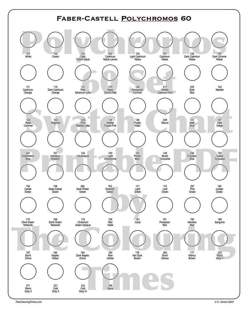 Faber-castell Polychromos 60 Swatch Chart Template Printable PDF Colour ...