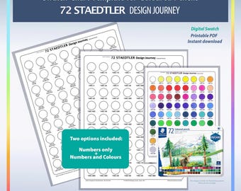 72 Design Journey STAEDTLER Pencil Swatch Printable 2xPDF Prismatic Chart Organized Color Palette Digital Template by TCT