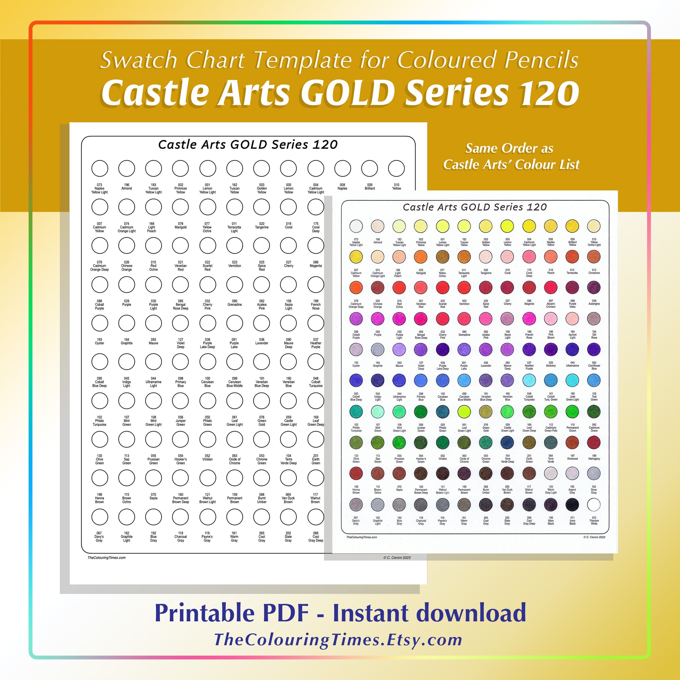 Castle Arts GOLD Series 120 Pencil Swatch PDF Prismatic Chart
