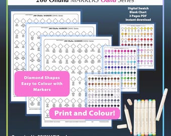 200 Ohuhu MARKERS Oahu Swatch Template PDF Prismatic Chart with Names and Numbers Rainbow Order Digital Palette Print and Colour by TCT