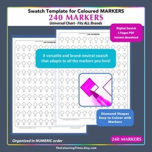 240 MARKERS Universal Marker Swatch Chart with Numbers Printable 2 Pages PDF Versatile Colour Sheet for All Brands and Mixed Collections TCT