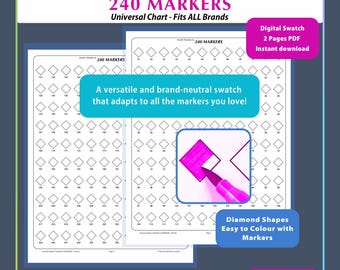 240 MARKERS Universal Marker Swatch Chart with Numbers Printable 2 Pages PDF Versatile Colour Sheet for All Brands and Mixed Collections TCT