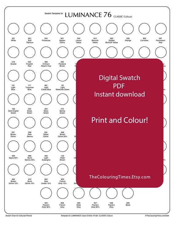 Luminance 76 Swatch Page Printable Template 2X PDF Color Charts