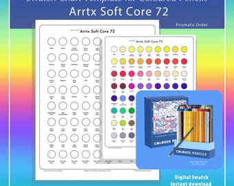 Arrtx 72 Pencil Swatch PDF Prismatic Chart Organized Color Palette Printable Page with Names Numbers Digital Template by TCT