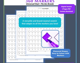 360 MARKERS Universal Marker Swatch PDF 3 Pages Versatile Colour Page for All Brands and Mixed Collections Digital Template by TCT