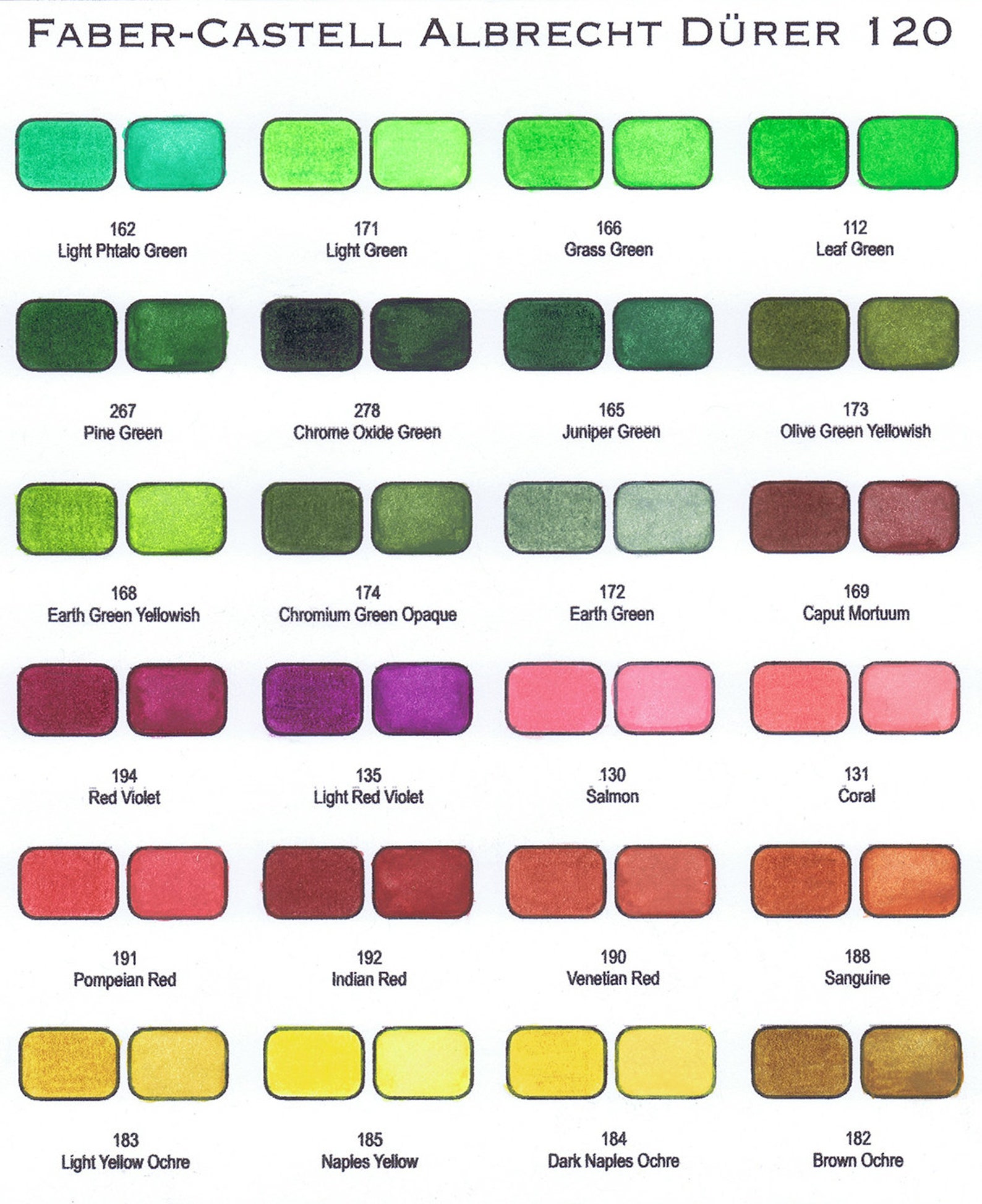 120 Faber-castell Albrecht Durer Swatch Template Dry Wet Double Chart