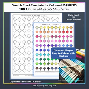 100 Ohuhu MARKERS Maui Swatch Template PDF Chart for DualTip Markers Rainbow Prismatic order Digital Palette Ready Print and Colour by TCT