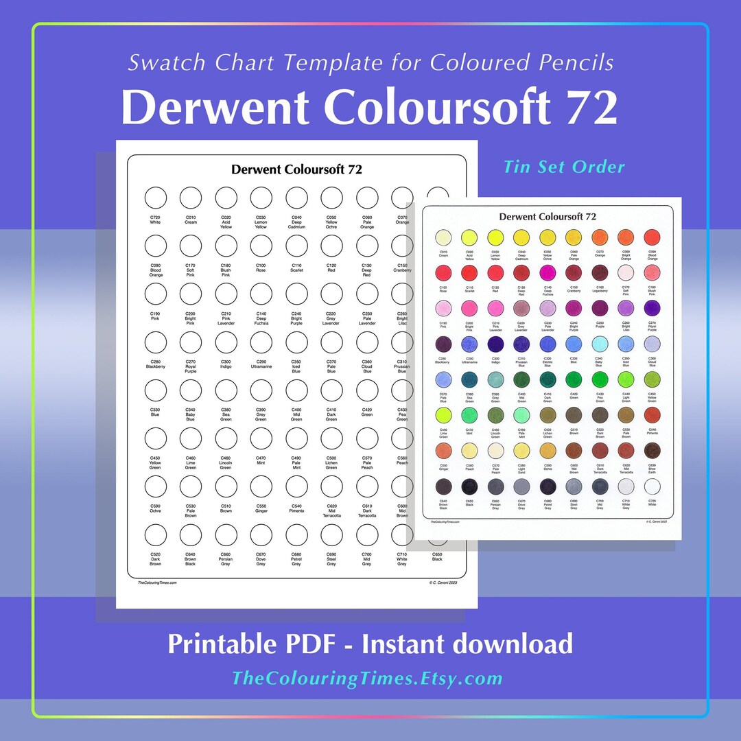 Derwent Coloursoft 72 Swatch Chart Template Printable PDF Etsy