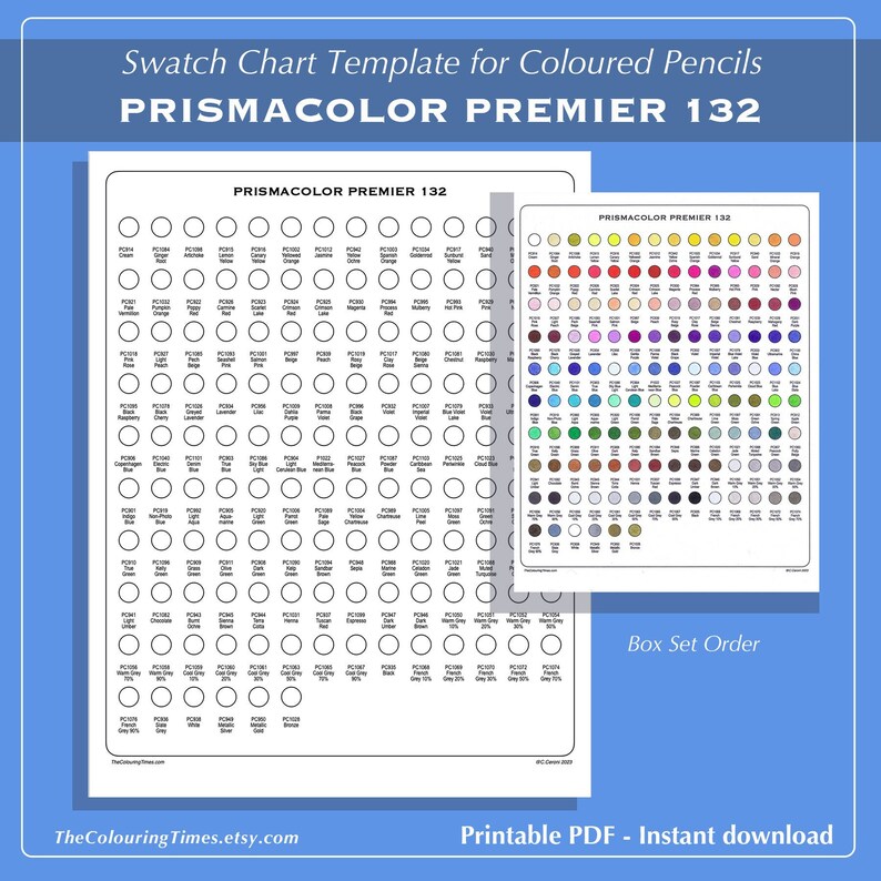 Prismacolor Premier 132 Swatch Chart Template - Printable PDF - Etsy