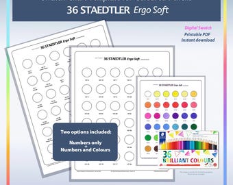 Ergo Soft 36 STAEDTLER Pencil Swatch Printable PDF Prismatic Chart Organized Color Page Digital Template by TCT